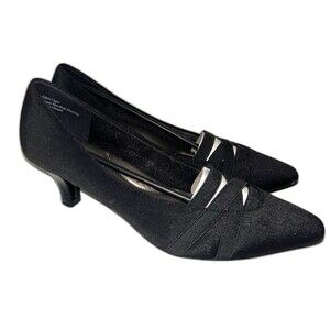 Adella Women’s Vintage Black Fabric Strappy Kitten Heel Pumps size 8.5 w/Box